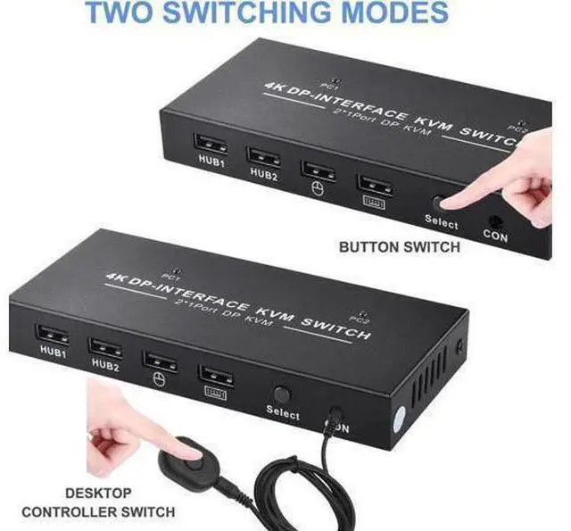 Alt view image 2 of 6 - 2 Port Displayport KVM Switch 4K 60Hz USB DP KVM 2 in 1 out DP USB KVM Switch 2x1 For PC to share monitor mouse keyboard printer