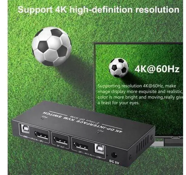 Alt view image 3 of 6 - 2 Port Displayport KVM Switch 4K 60Hz USB DP KVM 2 in 1 out DP USB KVM Switch 2x1 For PC to share monitor mouse keyboard printer