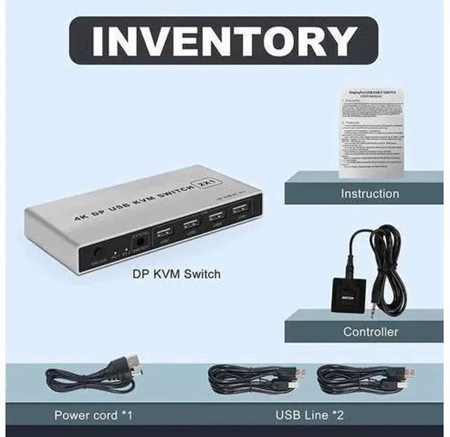 Alt view image 4 of 6 - 8K Dual-port DP USB KVM 2x1 Displayport KVM Switch 2 in 1 out 4K 60Hz 2-Port DP 1.4 USB KVM Switch Support Mouse Keyboad Printer(USB Power cable) (8K)
