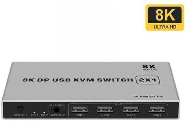Main image of 8K Dual-port DP USB KVM 2x1 Displayport KVM Switch 2 in 1 out 4K 60Hz 2-Port DP 1.4 USB KVM Switch Support Mouse Keyboad Printer(USB Power cable) (8K)