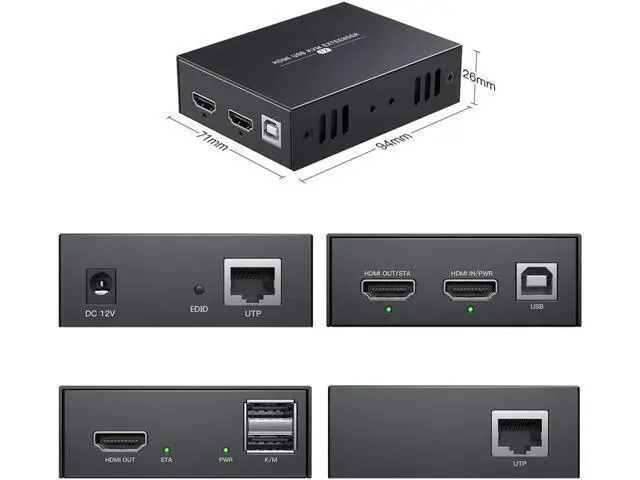Alt view image 5 of 7 - HDMI KVM USB Extender Transmit 1080p HD Video Over Cat5e/6 Ethernet Cable 50m (164ft) for Mouse and Keyboard Control Remote Signals