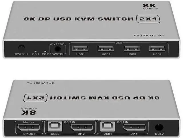 Main image of JAENFONG 8K Dual-port DP USB KVM Displayport KVM Switch 4K@144hz 2-port USB KVM 8K Displayport 1.4 Switch KVM mouse&keyboad supported