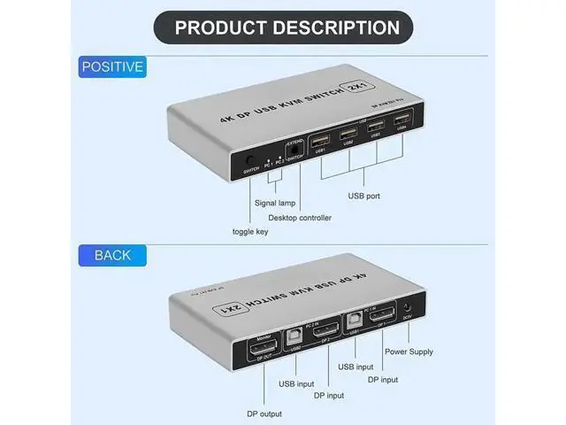 Alt view image 5 of 5 - JAENFONG 8K Dual-port DP USB KVM Displayport KVM Switch 4K@144hz 2-port USB KVM 8K Displayport 1.4 Switch KVM mouse&keyboad supported