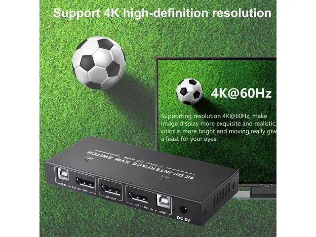 Alt view image 5 of 6 - DisplayPort KVM Switch 2x1 4K 60Hz DP 2 in 1 out USB KVM Switcher Displayport 1.2 Switch KVM DP Switch Support USB Mouse&Keyboad