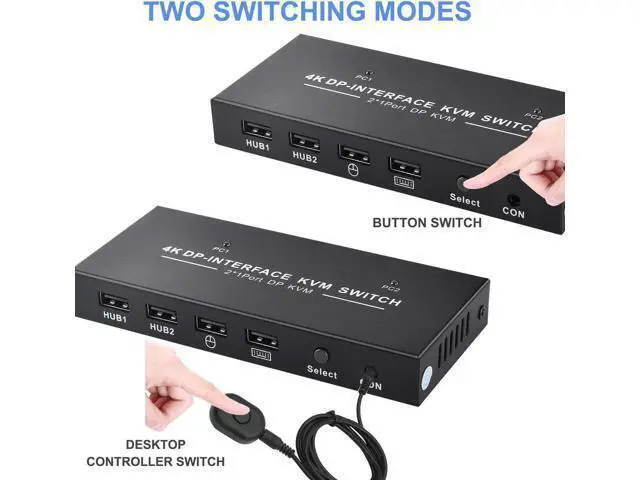 Alt view image 4 of 6 - DisplayPort KVM Switch 2x1 4K 60Hz DP 2 in 1 out USB KVM Switcher Displayport 1.2 Switch KVM DP Switch Support USB Mouse&Keyboad