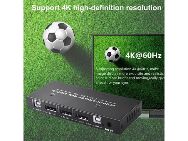 Alt view image 5 of 6 - DisplayPort KVM Switch 2x1 4K 60Hz DP 2 in 1 out USB KVM Switcher Displayport 1.2 Switch KVM DP Switch Support USB Mouse&Keyboad