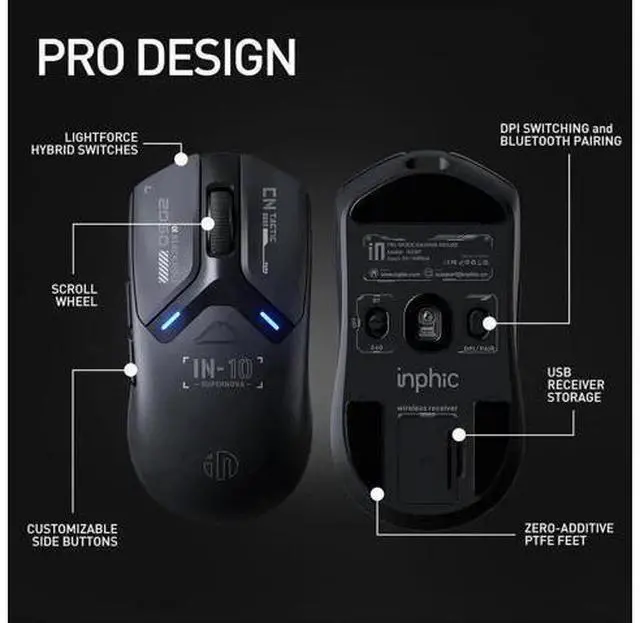 Alt view image 3 of 7 - Superlight Wireless Gaming Mouse, 60g Lightweight, 8K Polling Rate, up to 26,000 DPI, Tri-Mode Bluetooth 5.0 / 2.4G wireless / Type-C wired modes Gaming Mice, PAW3395 Sensor, Fully Programmable