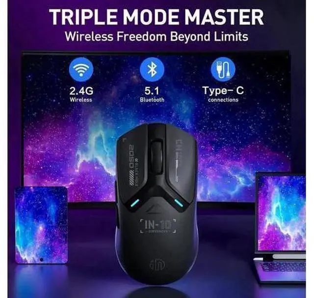 Alt view image 4 of 7 - Superlight Wireless Gaming Mouse, 60g Lightweight, 8K Polling Rate, up to 26,000 DPI, Tri-Mode Bluetooth 5.0 / 2.4G wireless / Type-C wired modes Gaming Mice, PAW3395 Sensor, Fully Programmable