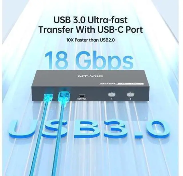 Alt view image 6 of 6 - MT-VIKI USB 3.0 KVM Switch HDMI, (3 USB-A+ 1 USB-C), 4K@60Hz/2K@144Hz KVM Switcher, 2 Computers 1 Monitor KVM with 4 USB 3.0 Port