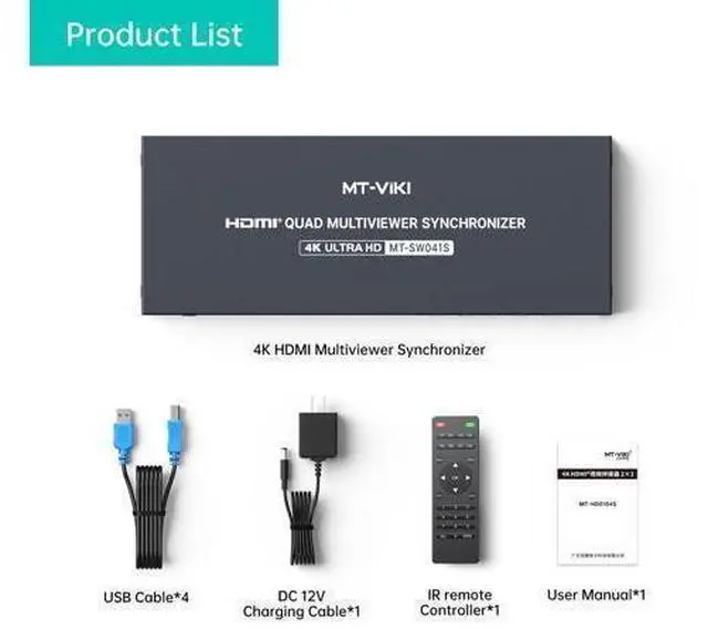 Alt view image 6 of 6 - MT-VIKI 4K Quad HDMI KVM Multiviewer Switch 4 Port w/PIP POP Mouse-Borderless Multi-viewer, with 3.5mm Audio