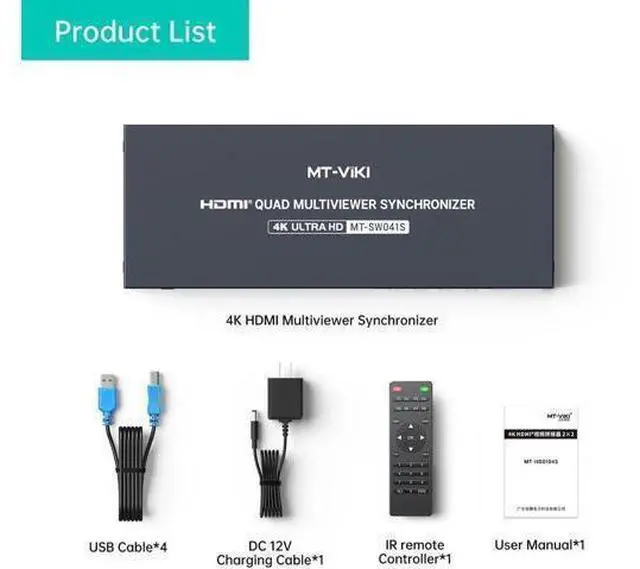 Alt view image 2 of 6 - MT-VIKI 4K Quad HDMI KVM Multiviewer Switch 4 Port w/PIP POP Mouse-Borderless Multi-viewer, with 3.5mm Audio
