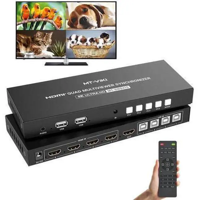 Main image of MT-VIKI 4K Quad HDMI KVM Multiviewer Switch 4 Port w/PIP POP Mouse-Borderless Multi-viewer, with 3.5mm Audio