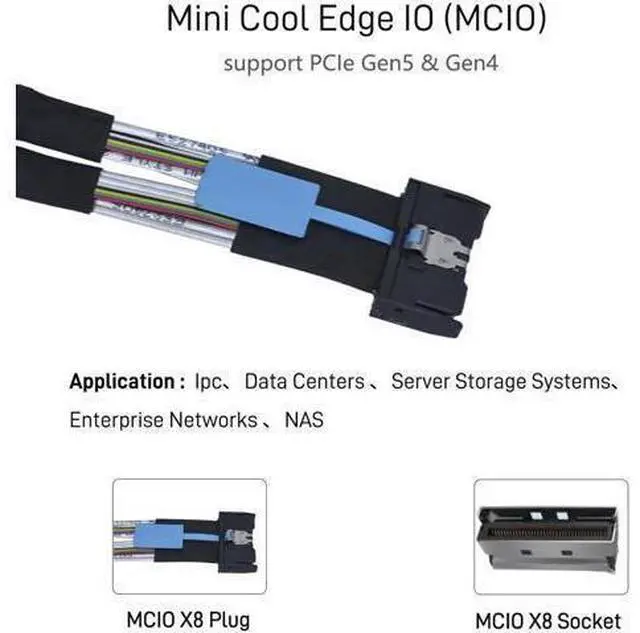 Main image of JAENFONG PCIe 5.0 MCIO x8 to 2 x SFF-8639 Cable for U.2 NVMe SSD with 15Pin Power, 2.1ft(65 cm)