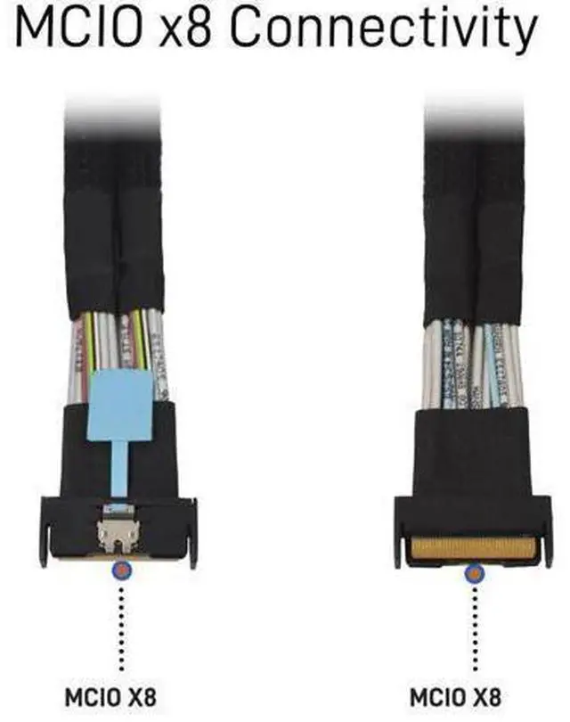 Alt view image 3 of 5 - JAENFONG PCIe 5.0 MCIO x8 to 2 x SFF-8639 Cable for U.2 NVMe SSD with 15Pin Power, 2.1ft(65 cm)