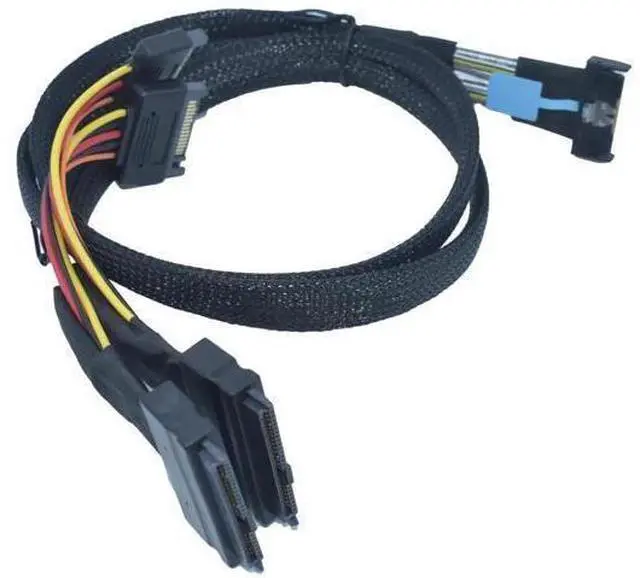 Alt view image 5 of 5 - JAENFONG PCIe 5.0 MCIO x8 to 2 x SFF-8639 Cable for U.2 NVMe SSD with 15Pin Power, 2.1ft(65 cm)