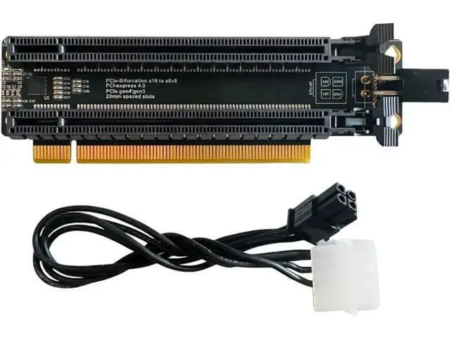 Alt view image 6 of 7 - JAENFONG PCI-E 4.0 x16 1 to 2 Expansion Card Gen4 Split Card PCIe-Bifurcation x16 to x8x8 with 20mm Spaced Slots CPU4P Power Supply Port