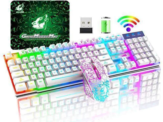 Main image of Wireless gaming keyboard and mouse combination, with rainbow LED backlight, rechargeable waterproof mechanical dustproof 7-color backlight, suitable for laptops, PC gamers