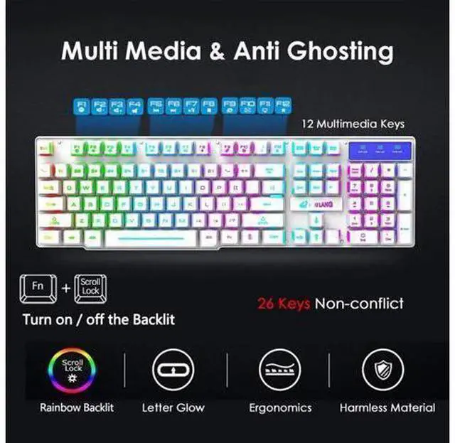 Alt view image 3 of 6 - Wireless gaming keyboard and mouse combination, with rainbow LED backlight, rechargeable waterproof mechanical dustproof 7-color backlight, suitable for laptops, PC gamers