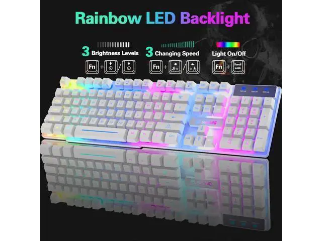 Alt view image 5 of 6 - Wireless gaming keyboard and mouse combination, with rainbow LED backlight, rechargeable waterproof mechanical dustproof 7-color backlight, suitable for laptops, PC gamers