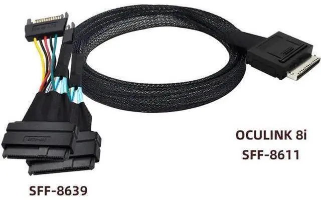 Main image of JAENFONG OCuLink PCIe PCI-Express SFF-8611 8x 8-Lane to Dual SFF-8639 U.2 4x SSD Data Active Cable 100 cm