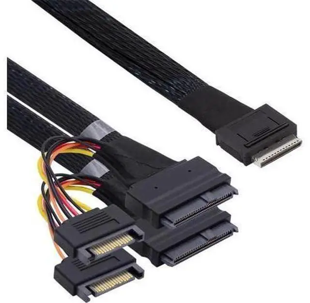 Alt view image 3 of 3 - JAENFONG OCuLink PCIe PCI-Express SFF-8611 8x 8-Lane to Dual SFF-8639 U.2 4x SSD Data Active Cable 100 cm