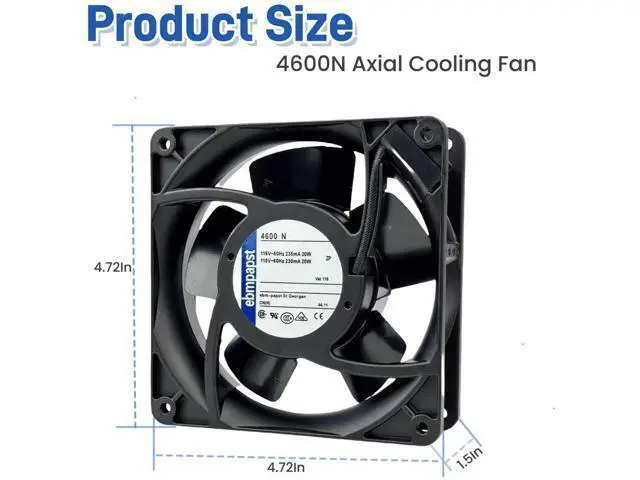 Alt view image 2 of 7 - for ebmpapst 4600N Axial Fan115V 12038 Industrial Cooling Fan All-Metal Heat-Resistant Cooling Fan 4600N, 2-Pin 20W