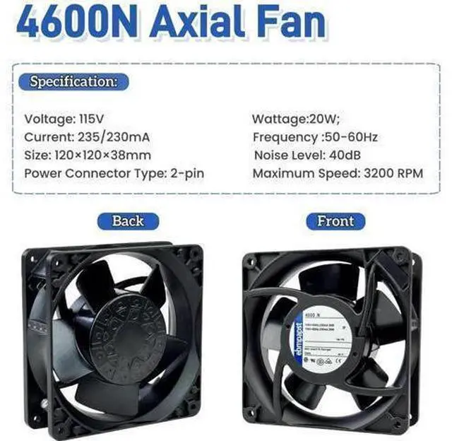 Alt view image 7 of 7 - for ebmpapst 4600N Axial Fan115V 12038 Industrial Cooling Fan All-Metal Heat-Resistant Cooling Fan 4600N, 2-Pin 20W