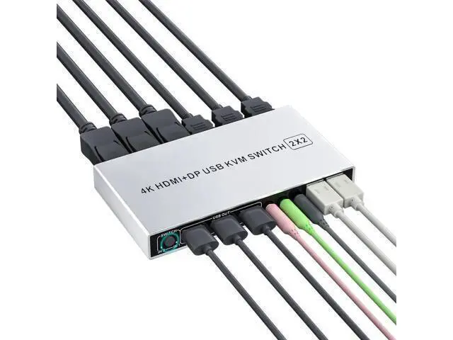Alt view image 3 of 6 - Vszerda DP Plus HDMI KVM Switch for 2 Computers in 2 Monitors Out, Vszerda 4k@60hz Dual Monitor KVM Switch Support HDMI + DP in to HDMI + DP Out