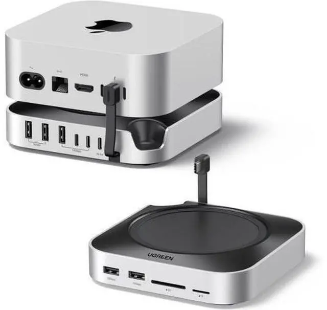 Main image of UGREEN Dock & Stand for Mac mini M4/ M4 Pro with NVMe SSD Enclosure, 3 USB A 10Gbps, USB C Data Port, SD Card Reader, Silver