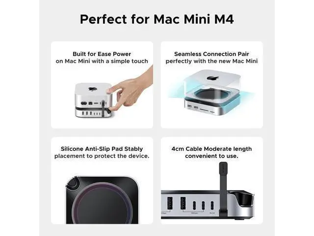 Alt view image 2 of 7 - UGREEN Dock & Stand for Mac mini M4/ M4 Pro with NVMe SSD Enclosure, 3 USB A 10Gbps, USB C Data Port, SD Card Reader, Silver
