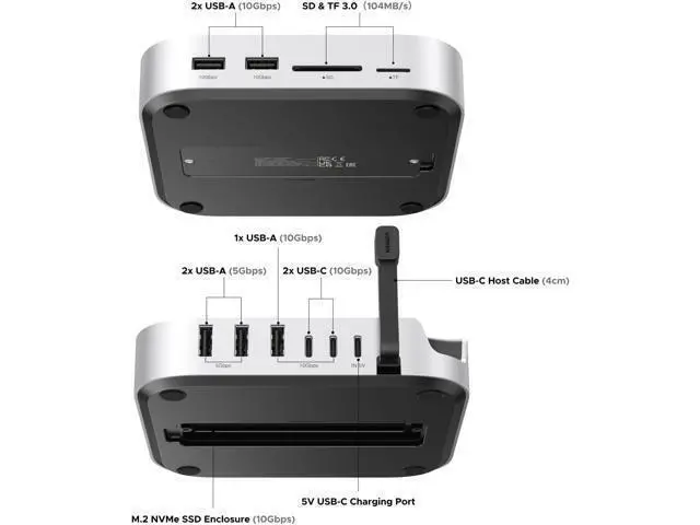 Alt view image 6 of 7 - UGREEN Dock & Stand for Mac mini M4/ M4 Pro with NVMe SSD Enclosure, 3 USB A 10Gbps, USB C Data Port, SD Card Reader, Silver