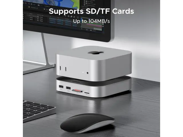 Alt view image 7 of 7 - UGREEN Dock & Stand for Mac mini M4/ M4 Pro with NVMe SSD Enclosure, 3 USB A 10Gbps, USB C Data Port, SD Card Reader, Silver