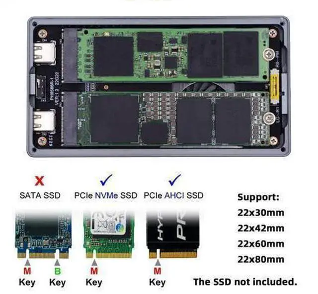 Alt view image 2 of 7 - Vszerda Dual NVME M.2 NGFF M-Key to USB-C Type-C Raid0 Raid1 JOBD Big Enclosure 20Gbps with Fan Raid0 Hyper Adapter