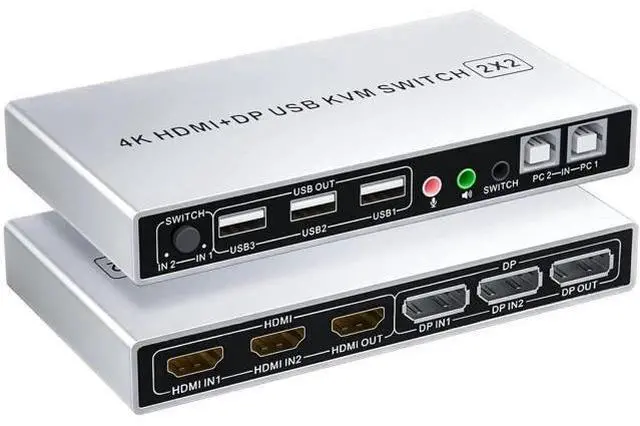 Main image of JAENFONG DP Plus HDMI KVM Switch for 2 Computers in 2 Monitors Out, Vszerda 4k@60hz Dual Monitor KVM Switch Support HDMI + DP in to HDMI + DP Out