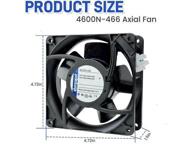 Alt view image 2 of 7 - for ebmpapst 4600N-466 Axial Fan,115V 20W 106CFM Industrial Cooling Fan All-Metal Heat-Resistant Cooling Fan 4600N-466