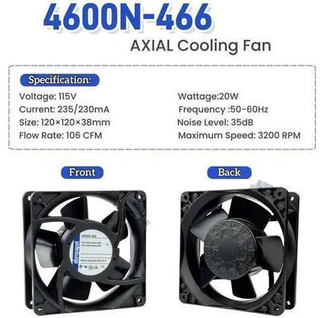 Alt view image 4 of 7 - for ebmpapst 4600N-466 Axial Fan,115V 20W 106CFM Industrial Cooling Fan All-Metal Heat-Resistant Cooling Fan 4600N-466