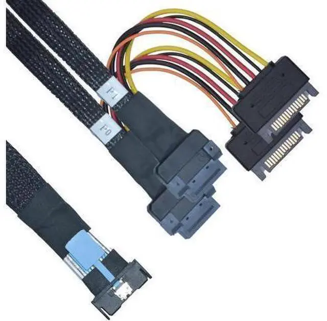 Alt view image 2 of 5 - Vszerda PCIe 5.0 MCIO x8 to 2 EDSFF E1 E3 Cable for E1.S E1.L E3.S E3.L SSD with 15P Power, 2.1ft(65 cm)