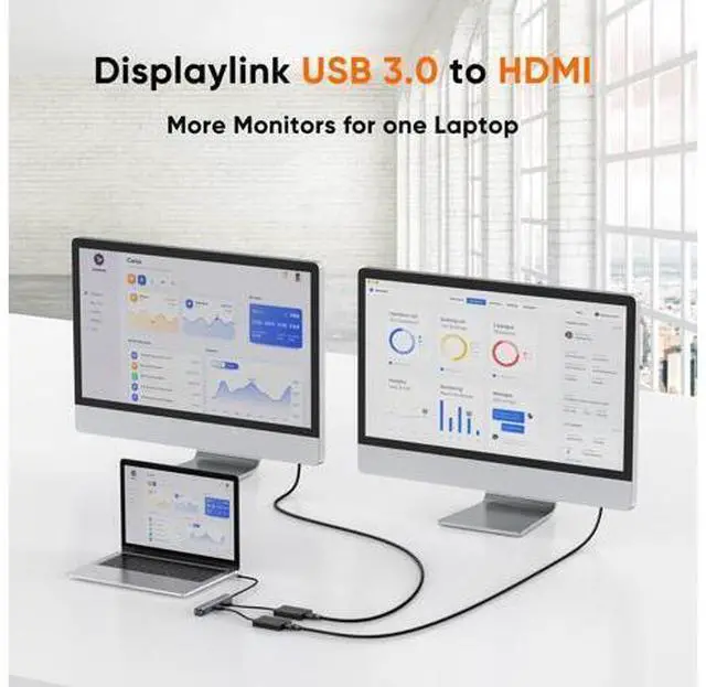 Alt view image 6 of 7 - USB 3.0 to HDMI Adapter with DisplayLink, USB External Display Graphics Adapter Compatible with Windows 11,10 and macOS, Black