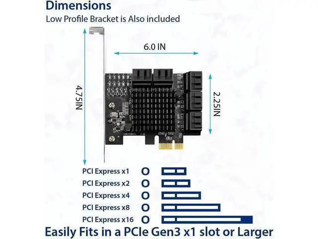 Alt view image 4 of 5 - JAENFONG 10 Port SATA III to PCIe 3.0 x1 Non-RAID Expansion Card JMB582 Low Profile Bracket, (SY-PEX40167)