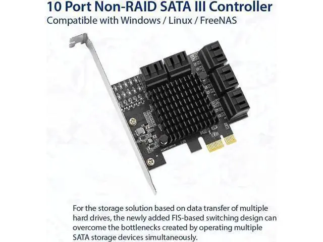 Alt view image 5 of 5 - JAENFONG 10 Port SATA III to PCIe 3.0 x1 Non-RAID Expansion Card JMB582 Low Profile Bracket, (SY-PEX40167)
