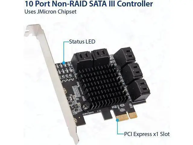 Alt view image 3 of 5 - JAENFONG 10 Port SATA III to PCIe 3.0 x1 Non-RAID Expansion Card JMB582 Low Profile Bracket, (SY-PEX40167)