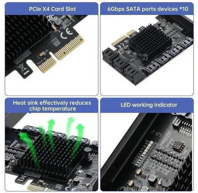 Alt view image 3 of 7 - JAENFONG PCIE to SATA 3.0 Card 10 Ports,PCIE to SATA III 6Gbps Expansion Card,ASM1166+JMB575 Chips