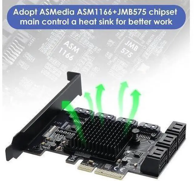 Alt view image 6 of 7 - JAENFONG PCIE to SATA 3.0 Card 10 Ports,PCIE to SATA III 6Gbps Expansion Card,ASM1166+JMB575 Chips