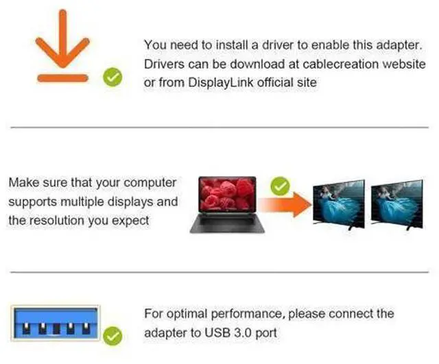 Alt view image 4 of 7 - USB 3.0 to HDMI Adapter with DisplayLink, USB External Display Graphics Adapter Compatible with Windows 11,10 and macOS, Black