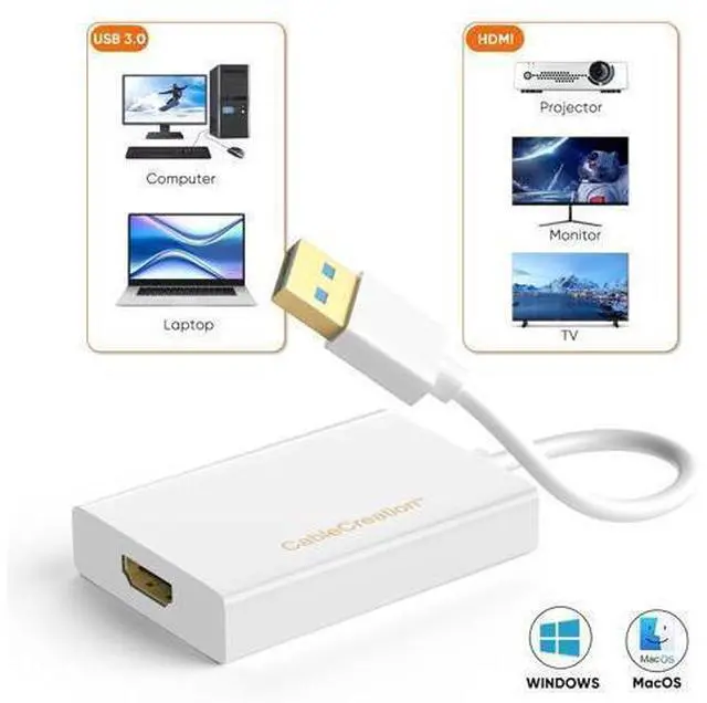 Alt view image 3 of 7 - USB HDMI Adapter with DisplayLink Chip, USB 3.0 to HDMI External Display Graphics Adapter Compatible with Windows 10/8.1/8/7 and MacOS, White