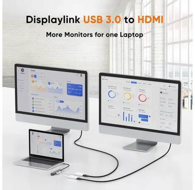 Alt view image 5 of 7 - USB HDMI Adapter with DisplayLink Chip, USB 3.0 to HDMI External Display Graphics Adapter Compatible with Windows 10/8.1/8/7 and MacOS, White