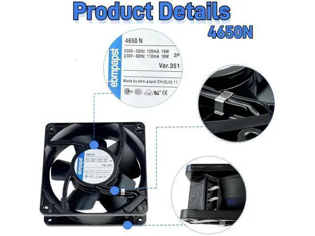 Alt view image 5 of 7 - for ebmpapst Cooling Fan 4650N, All Metal High Temperature Resistant Axial Cooling Fan 2-Pin 120x120x38mm AC 230V 50/60Hz 0.12A