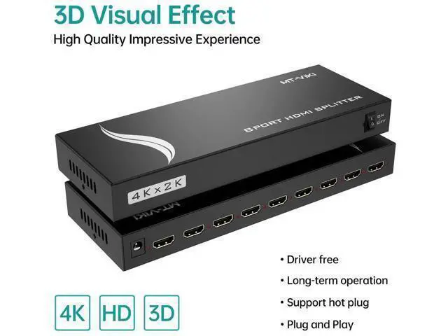 Alt view image 3 of 6 - MT-VIKI 4K 1x8 HDMI Splitter 1 in 8 Out, 8 Port Powered HDMI Splitter Multi Monitor Outputs 3D 4Kx2K@30Hz for Projector, HDTV