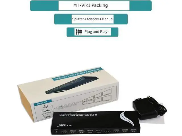 Alt view image 5 of 6 - MT-VIKI 4K 1x8 HDMI Splitter 1 in 8 Out, 8 Port Powered HDMI Splitter Multi Monitor Outputs 3D 4Kx2K@30Hz for Projector, HDTV