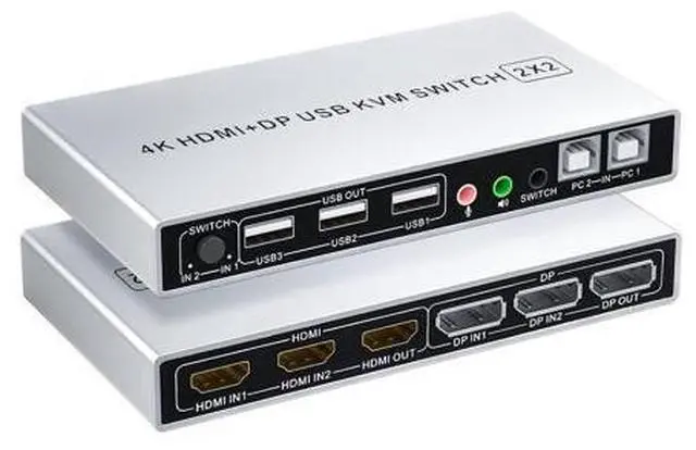 Main image of DP Plus HDMI KVM Switch for 2 Computers in 2 Monitors Out, Vszerda 4k@60hz Dual Monitor KVM Switch Support HDMI + DP in to HDMI + DP Out